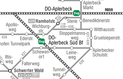 Ein Ausschnitt aus dem Netzplan mit dem Bahnhof Aplerbeck Süd im Zentrum.